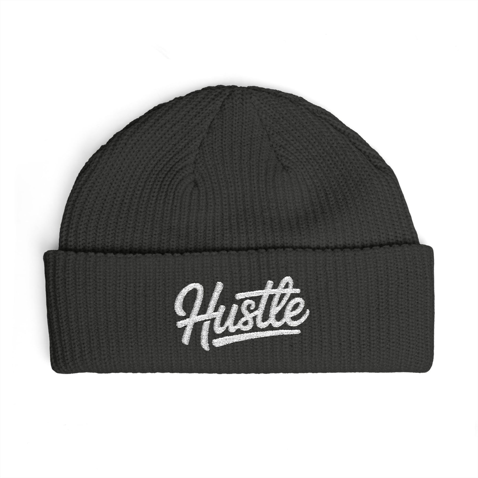 Hustle Cuff Beanie – Embroidered Knit Winter Hat Hats Printify One size Coal