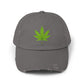 Distressed Black Cap with Green Cannabis Leaf Embroidery Hats Printify Nickel One size