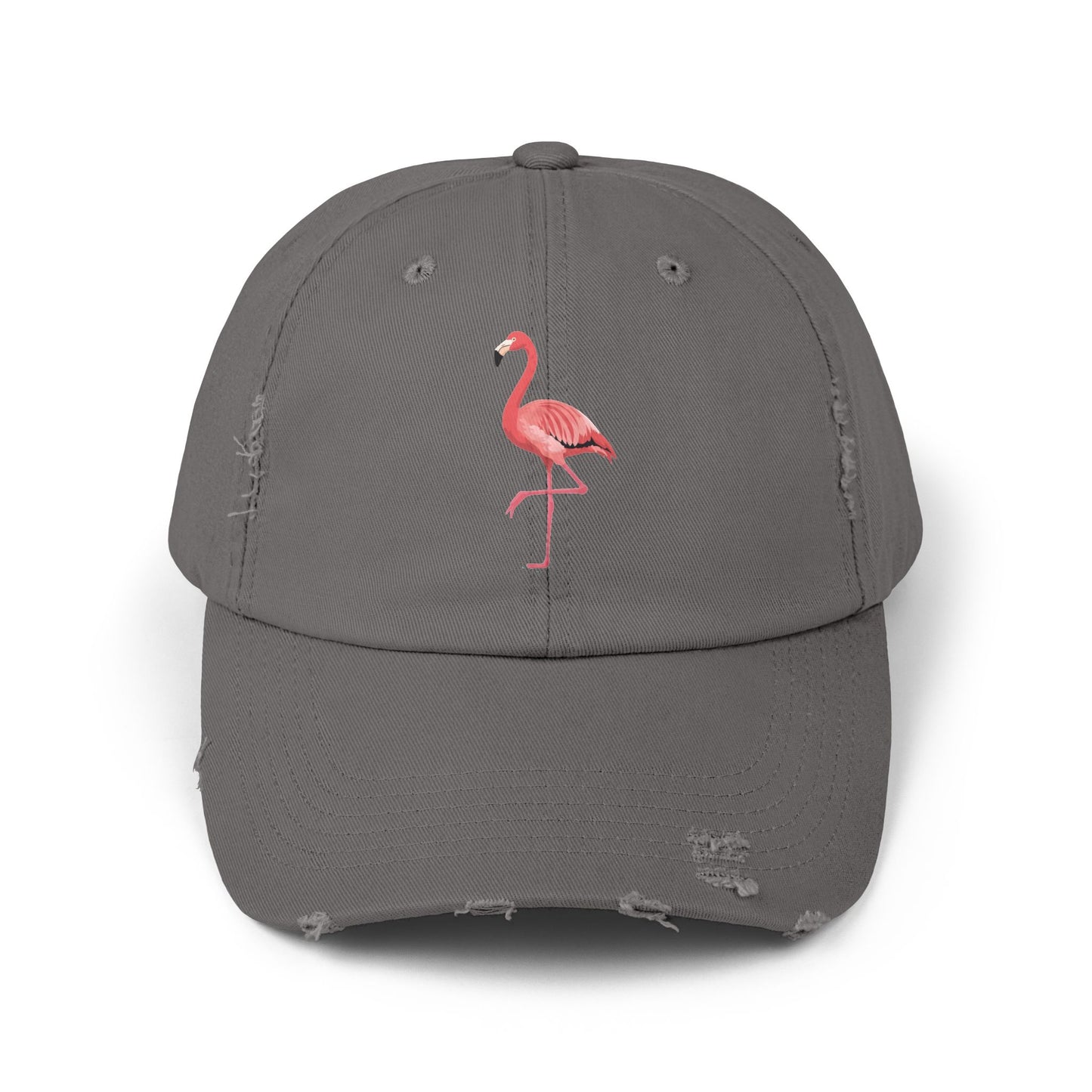 Distressed Flamingo Cap — Embroidered Pink Flamingo Baseball Hat Hats Printify Nickel One size