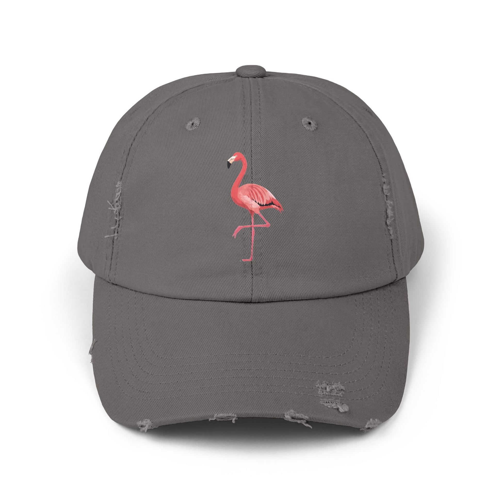 Distressed Flamingo Cap — Embroidered Pink Flamingo Baseball Hat Hats Printify Nickel One size