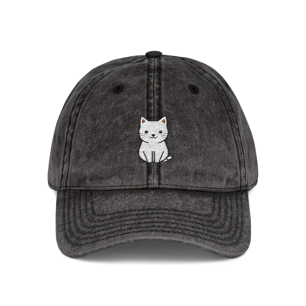Vintage Embroidered Kitten Cap - Washed Red Dad Hat Hats Printify One size Black