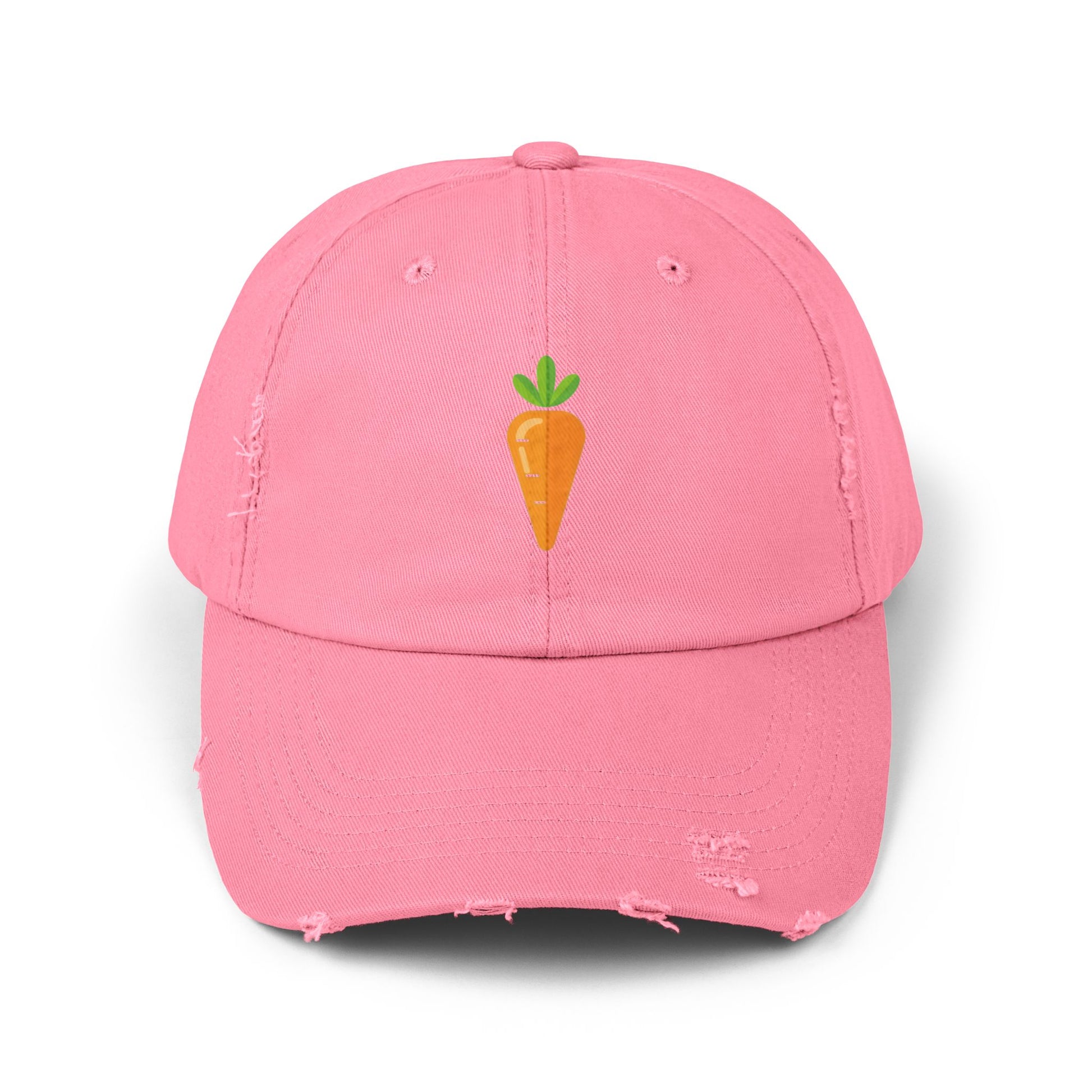 Carrot Patch Distressed Cap — Cute Embroidered Vegetable Baseball Hat Hats Printify True Pink One size