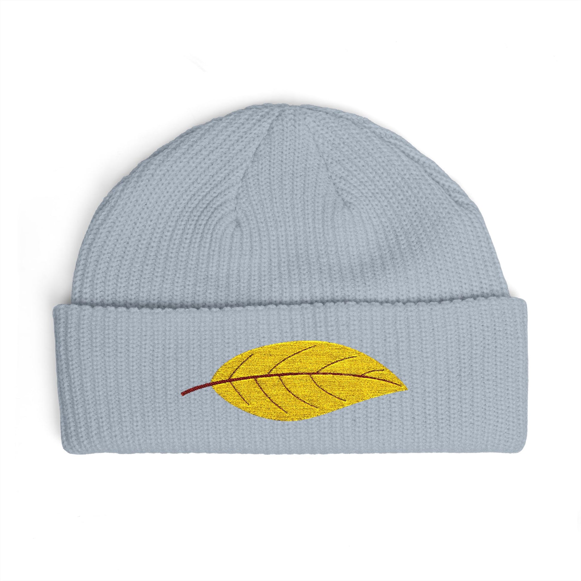 Embroidered Golden Leaf Cuff Beanie Hats Printify One size Powder