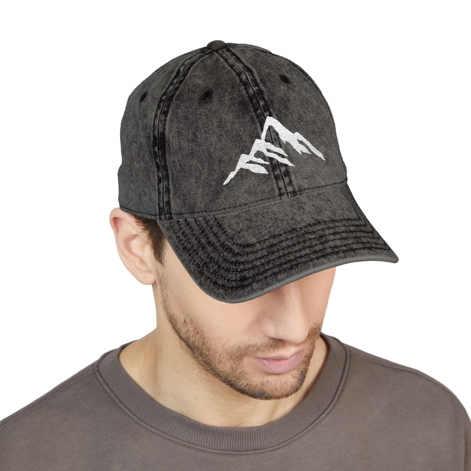 Vintage Embroidered Mountain Cap — Washed Red Dad Hat Hats Printify