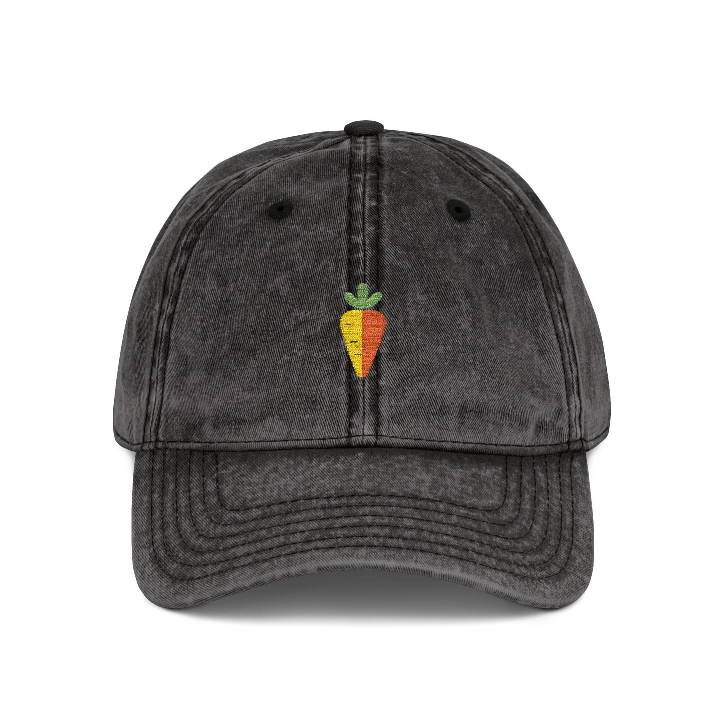 Vintage Embroidered Carrot Dad Hat – Washed Grey Cotton Cap Hats Printify One size Black