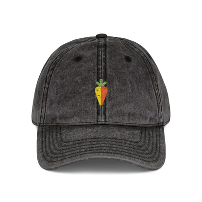 Vintage Embroidered Carrot Dad Hat – Washed Grey Cotton Cap Hats Printify One size Black