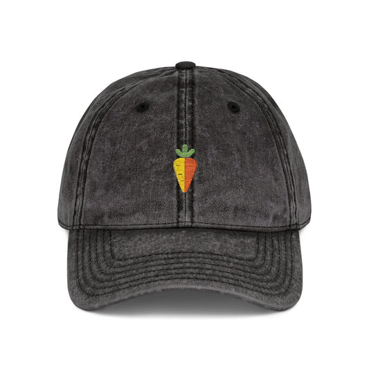 Vintage Embroidered Carrot Dad Hat – Washed Grey Cotton Cap Hats Printify One size Black
