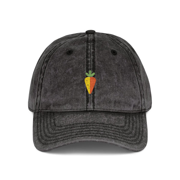 Vintage Embroidered Carrot Dad Hat – Washed Grey Cotton Cap Hats Printify One size Black