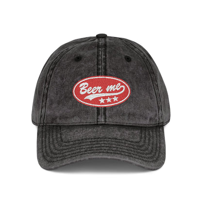 Vintage Embroidered 'Beer Me' Cap — Distressed Red Baseball Hat