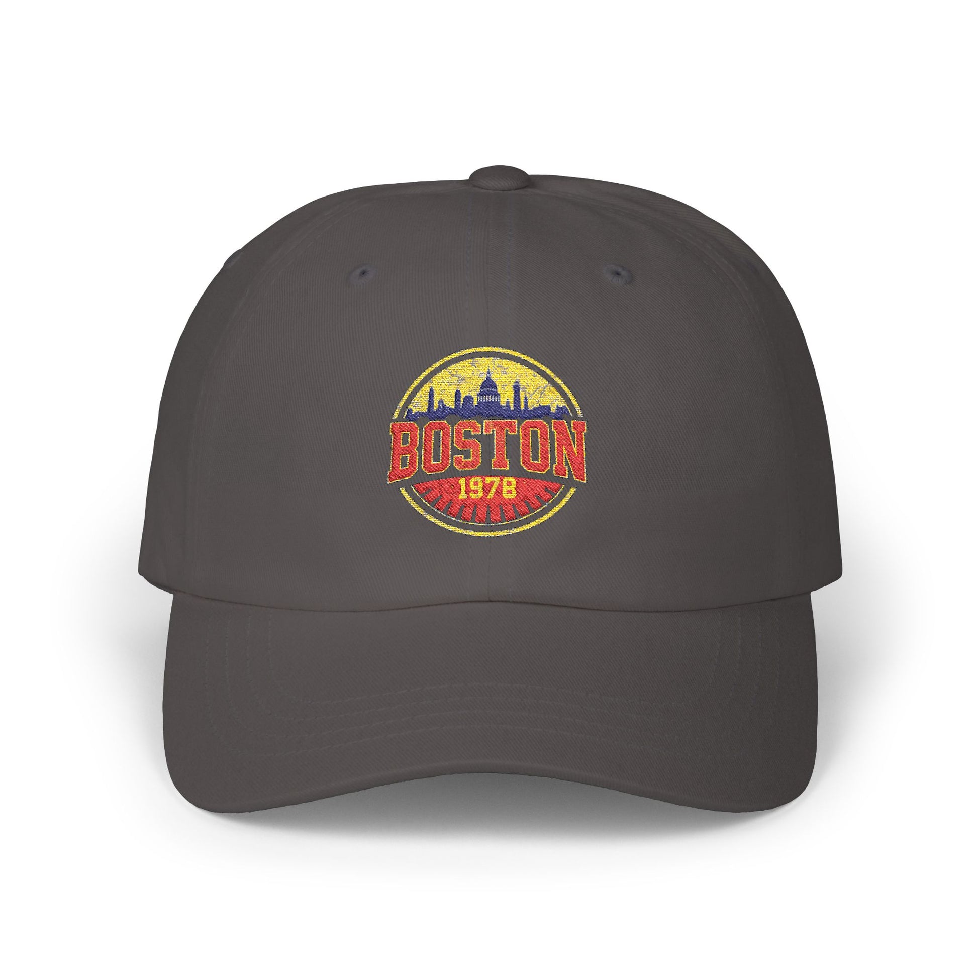 Boston Vintage Dad Cap – Retro Skyline Embroidered Baseball Hat Hats Printify Dark Grey One size
