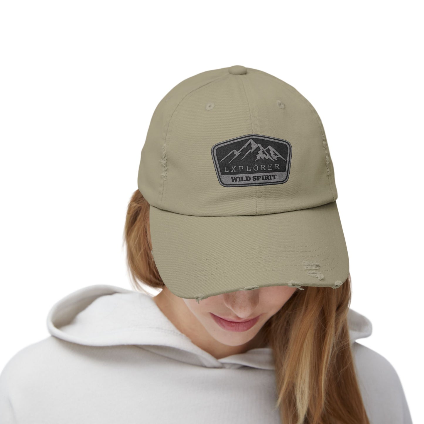 Explorer Wild Spirit Distressed Cap — Mountain Outdoors Dad Hat Hats Printify