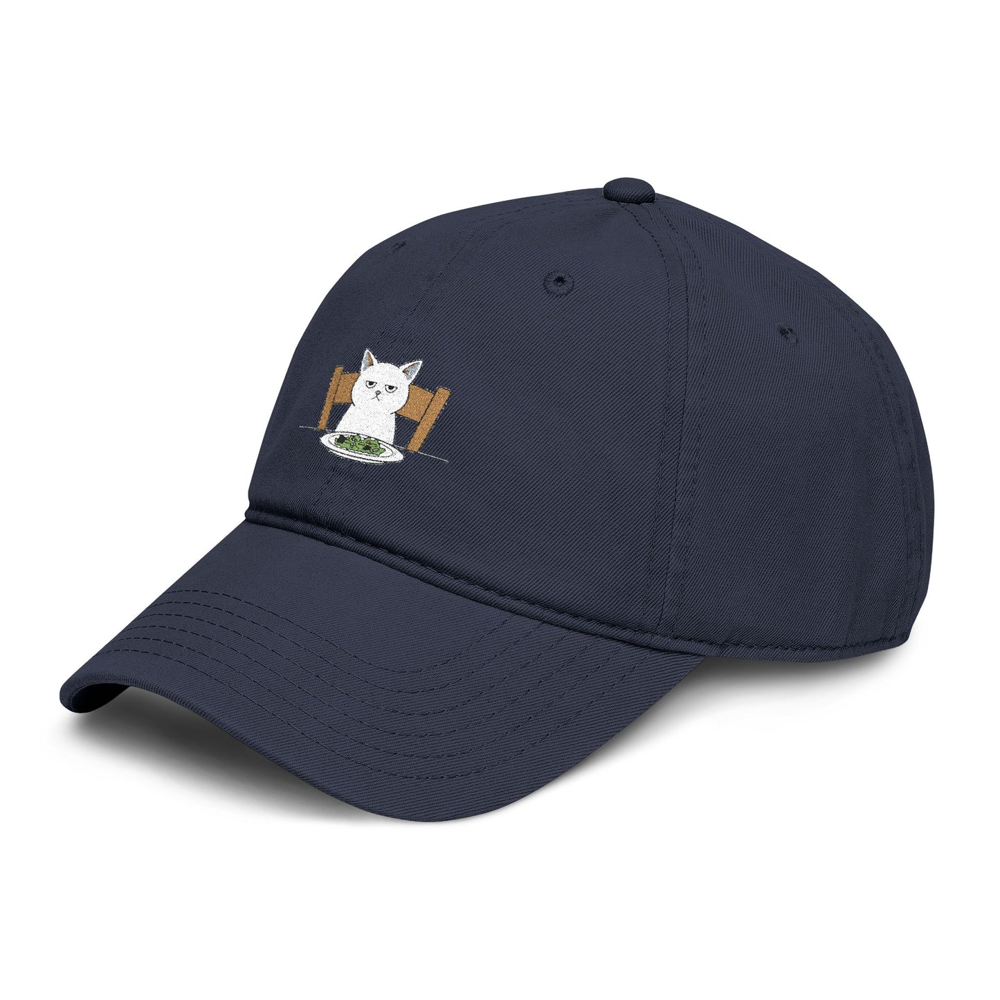 Washed Baseball Cap with Cute White Cat Embroidery