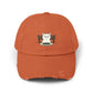 Distressed Cat At Dinner Cap — Cute White Cat Sitting at Table Baseball Hat Hats Printify Burnt Orange One size