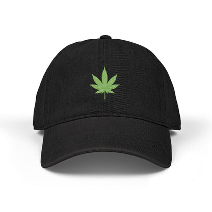Embroidered Cannabis Leaf Denim Hat – Green Marijuana Patch Cap Hats Printify One size Black