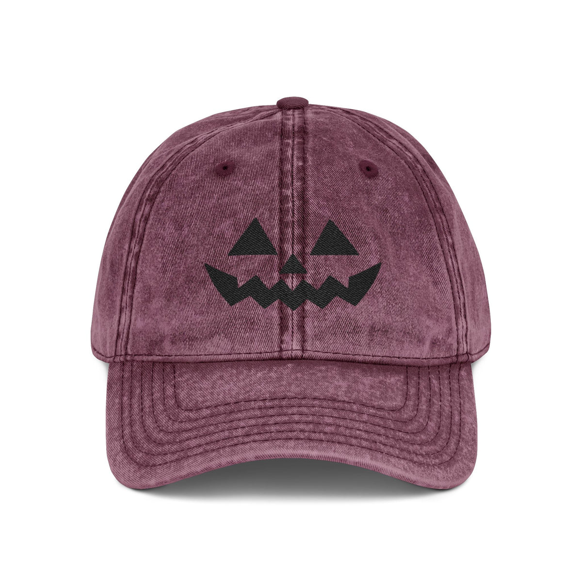 Vintage Pumpkin Face Halloween Cap Hats Printify One size Maroon