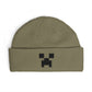 Pixel Creeper Face Cuff Beanie | Gaming Minecraft Inspired Knit Hat Hats Printify One size Eucalyptus