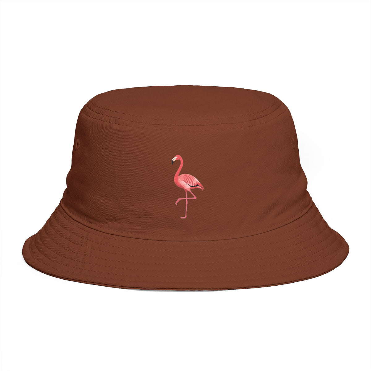 Flamingo Embroidered Bucket Hat — Brown Tropical Summer Sun Hat Hats Printify