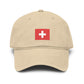 Swiss Cross Washed Baseball Cap - Embroidered Red Flag Logo Hats Printify One size Khaki