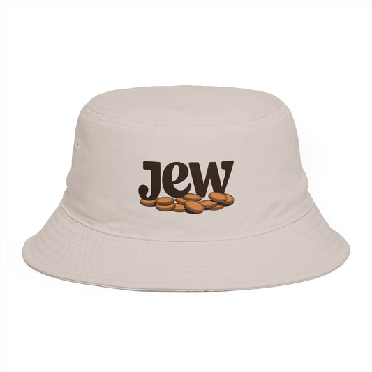 Bucket Hat — 'Jew' Logo with Bagels Embroidery | Retro Jewish Food Pride Cap Hats Printify One size Bone