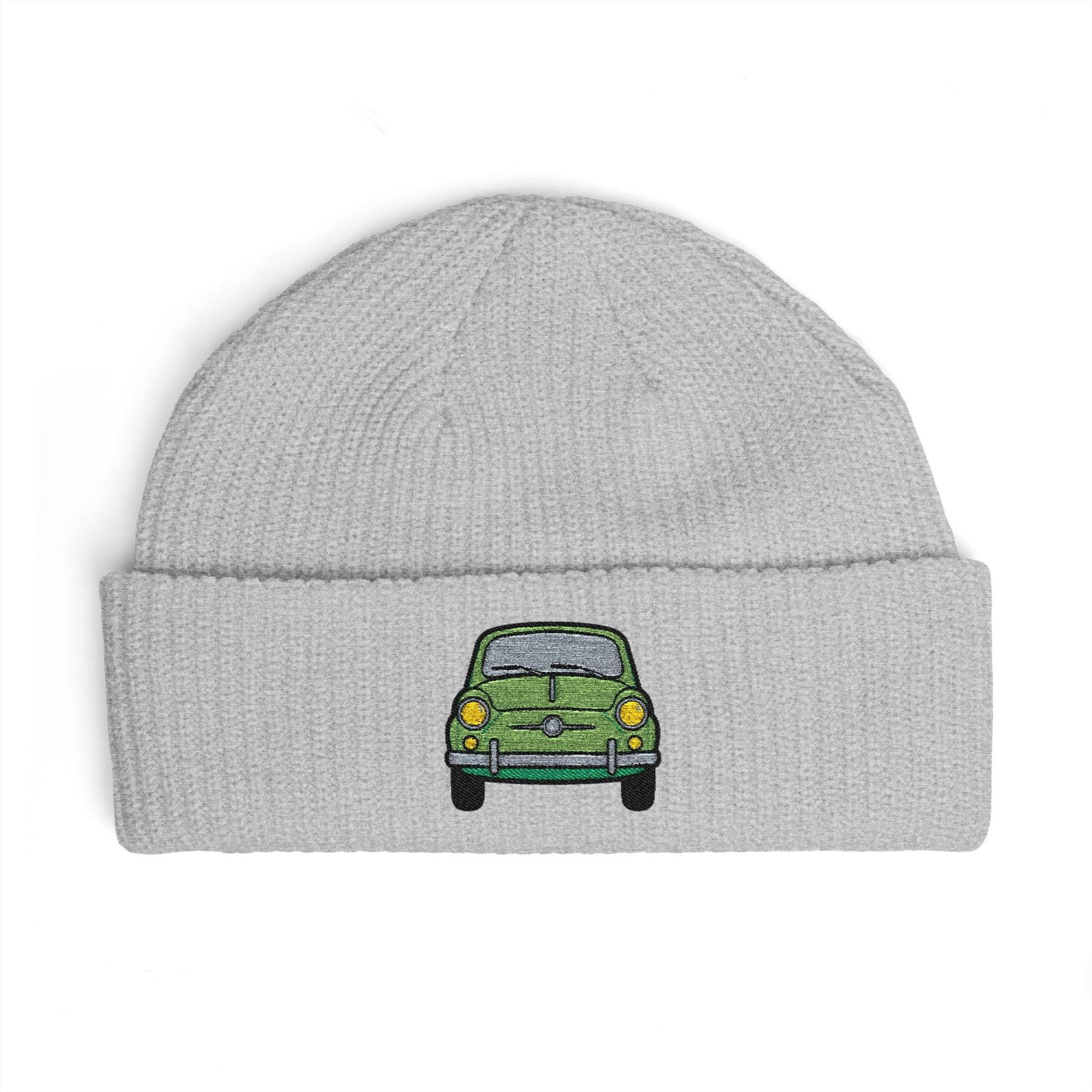 Cuff Beanie — Retro Green Car Embroidered Knit Hat Hats Printify One size Athletic Heather
