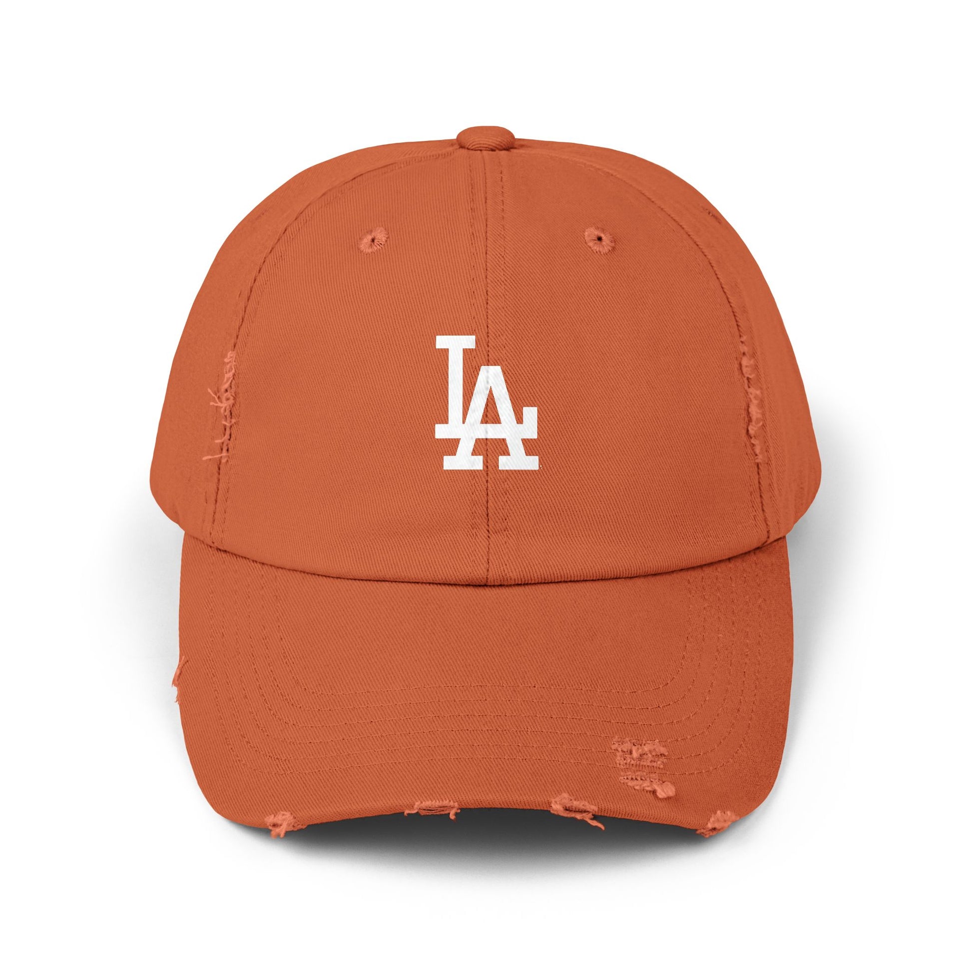 Distressed LA Baseball Cap — Vintage Black Dad Hat Hats Printify Burnt Orange One size