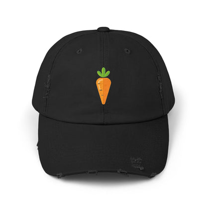 Carrot Patch Distressed Cap — Cute Embroidered Vegetable Baseball Hat Hats Printify Black One size