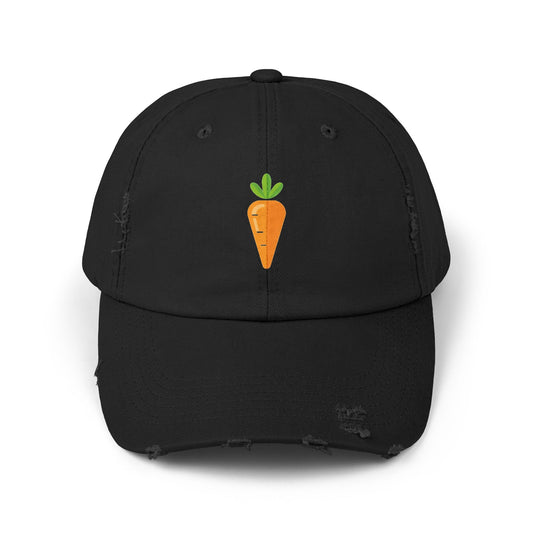 Carrot Patch Distressed Cap — Cute Embroidered Vegetable Baseball Hat Hats Printify Black One size