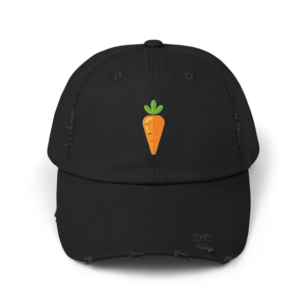 Carrot Patch Distressed Cap — Cute Embroidered Vegetable Baseball Hat Hats Printify Black One size