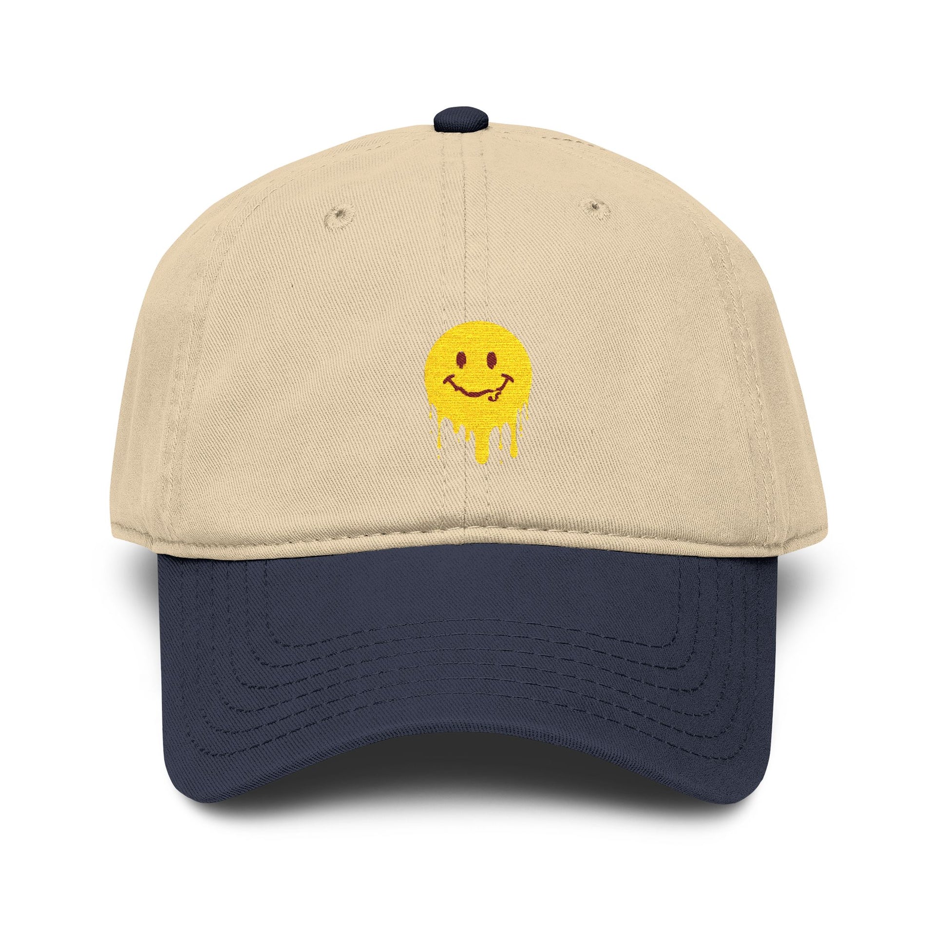 Washed Baseball Cap — Drippy Yellow Smile Embroidered Hat Hats Printify