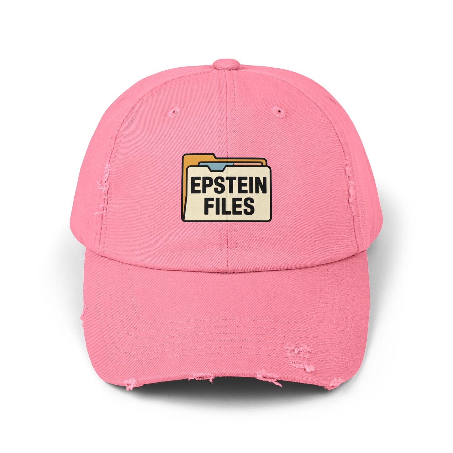 Distressed Cap — "Epstein Files" Vintage Folder Patch Hats Printify True Pink One size