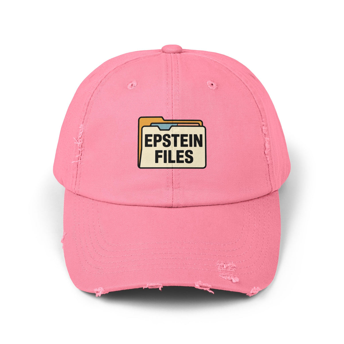 Distressed Cap — "Epstein Files" Vintage Folder Patch Hats Printify True Pink One size