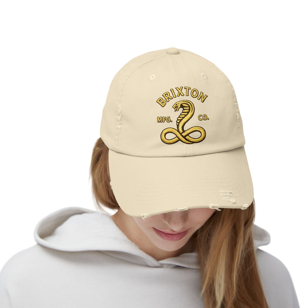 Distressed Brixton Cobra Cap — Vintage Embroidered Snake Hat Hats Printify