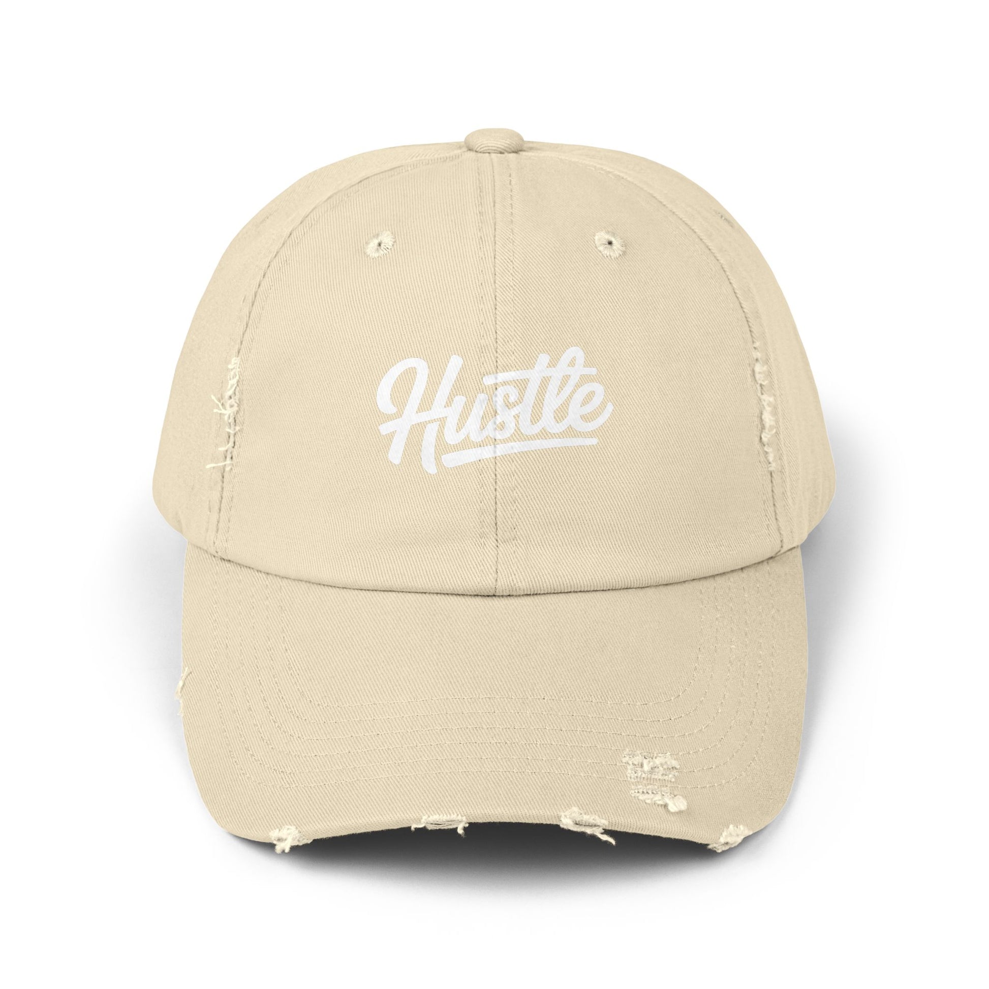Hustle Distressed Cap Hats Printify Stone One size