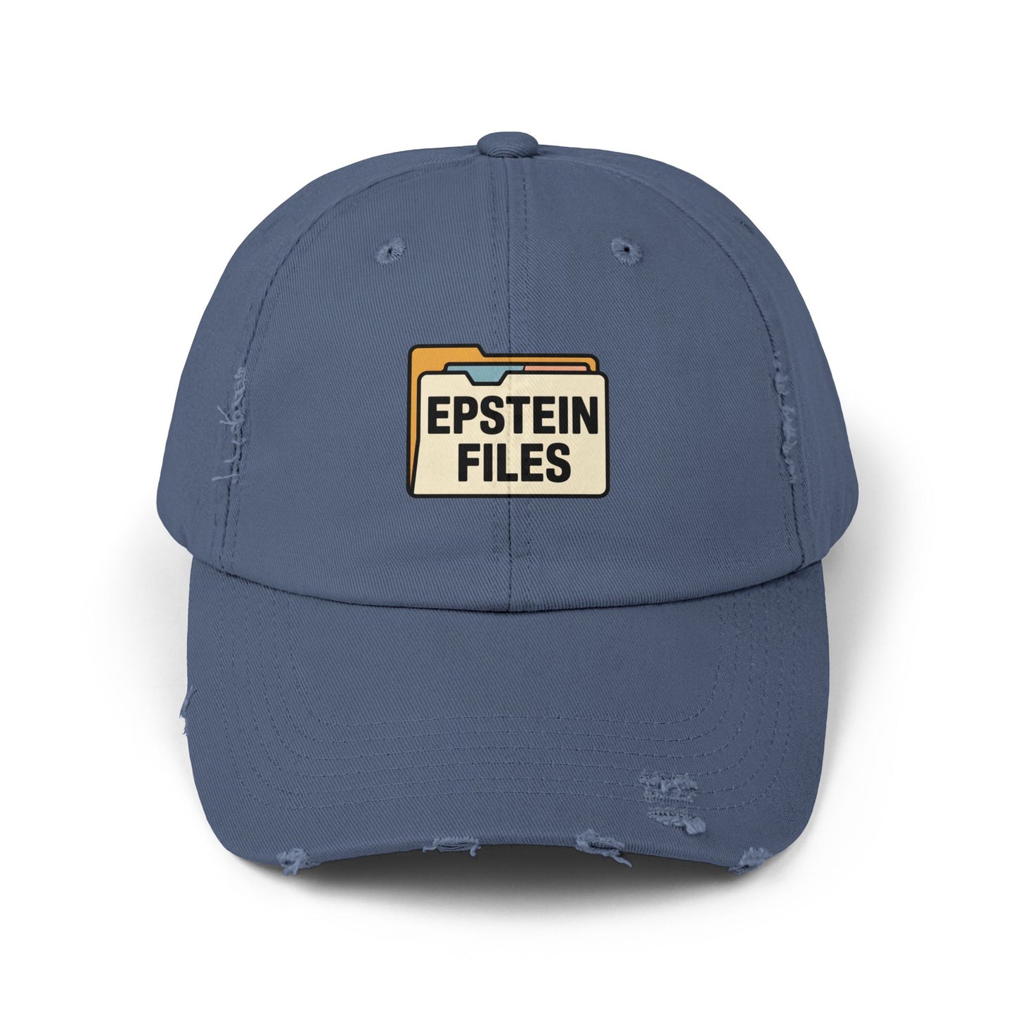 Distressed Cap — "Epstein Files" Vintage Folder Patch Hats Printify Scotland Blue One size