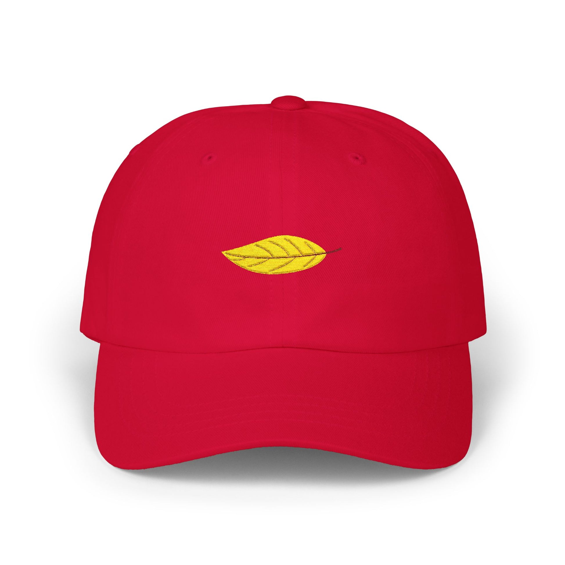 Embroidered Yellow Leaf Dad Cap — Minimal Nature Baseball Hat Hats Printify Cranberry One size