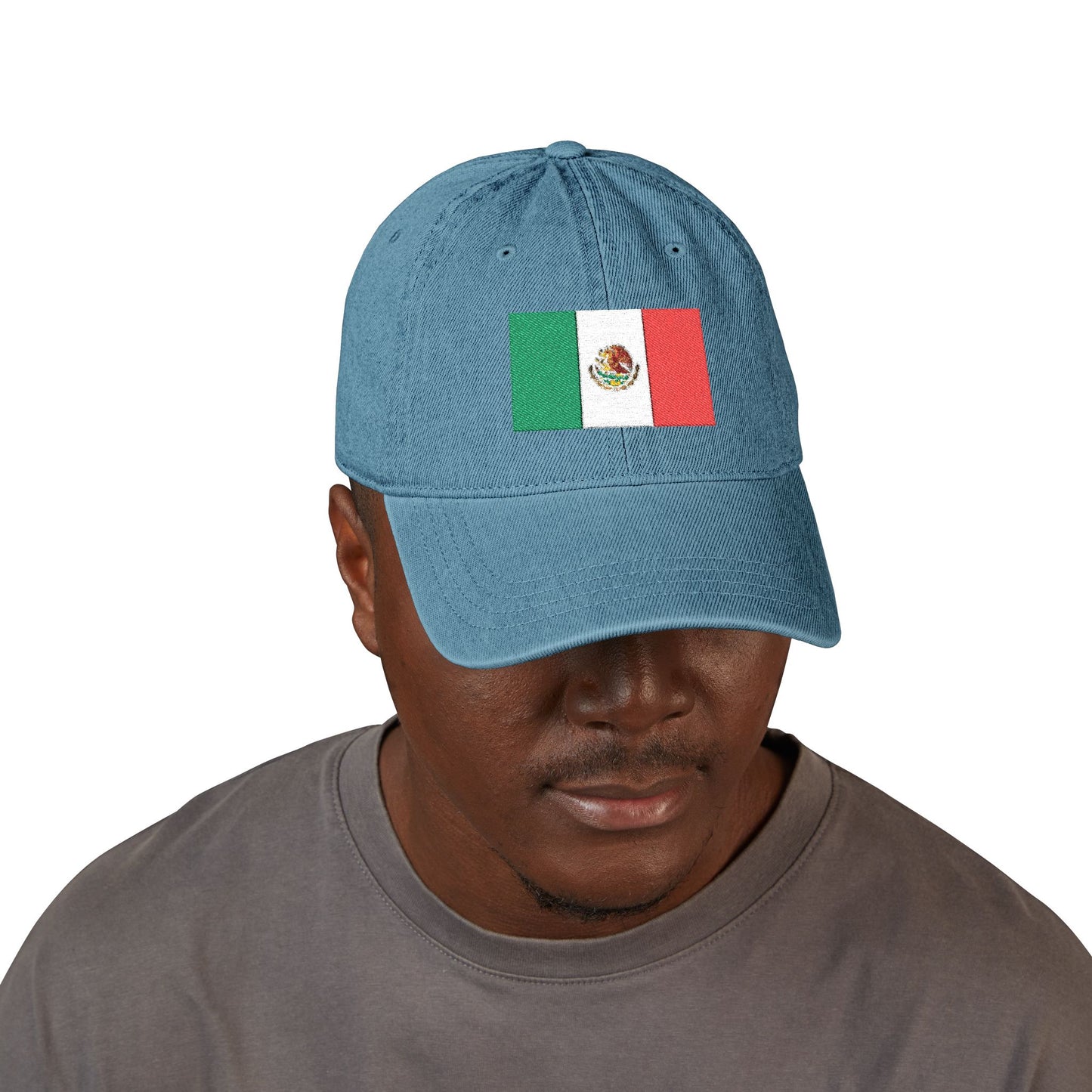 Embroidered Mexican Flag Denim Hat — Adjustable Trucker Cap Hats Printify