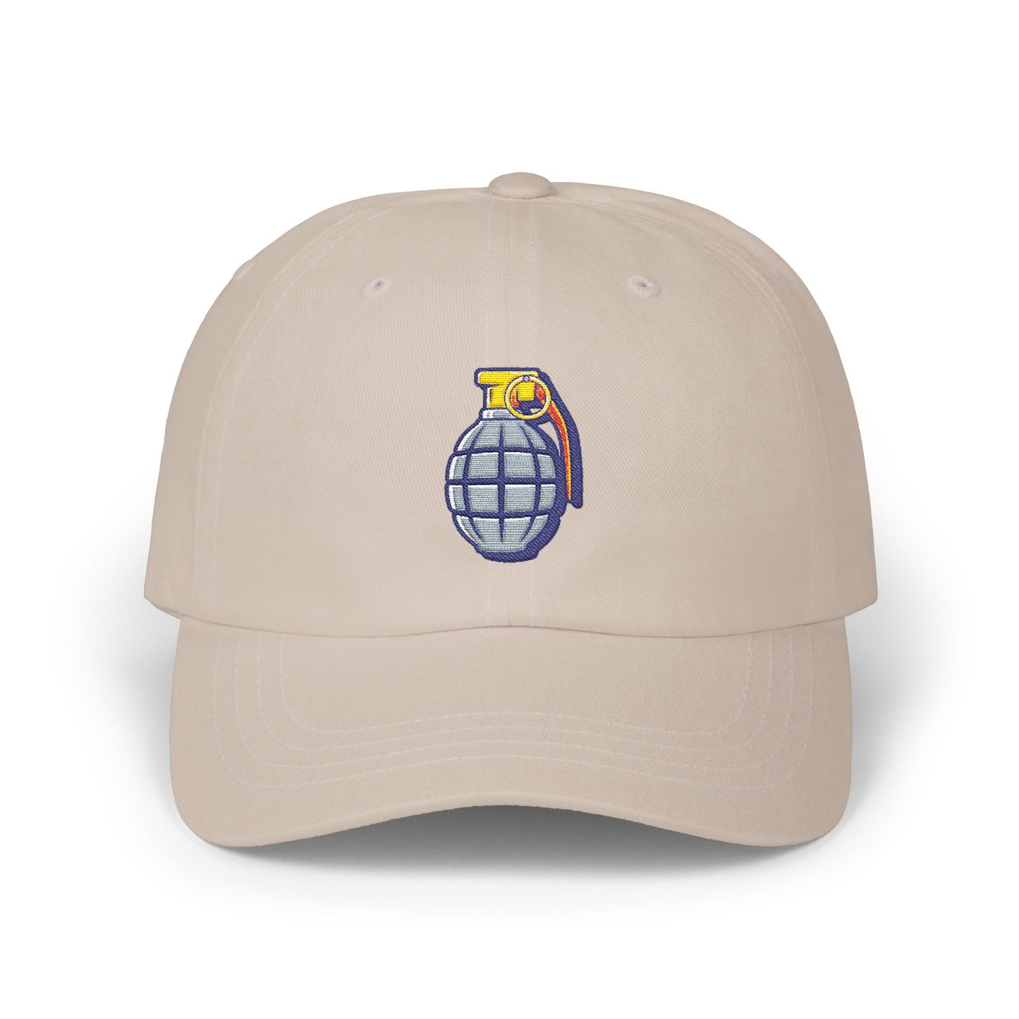 Grenade Embroidered Dad Cap — Military Inspired Retro Patch Hat Hats Printify Stone One size