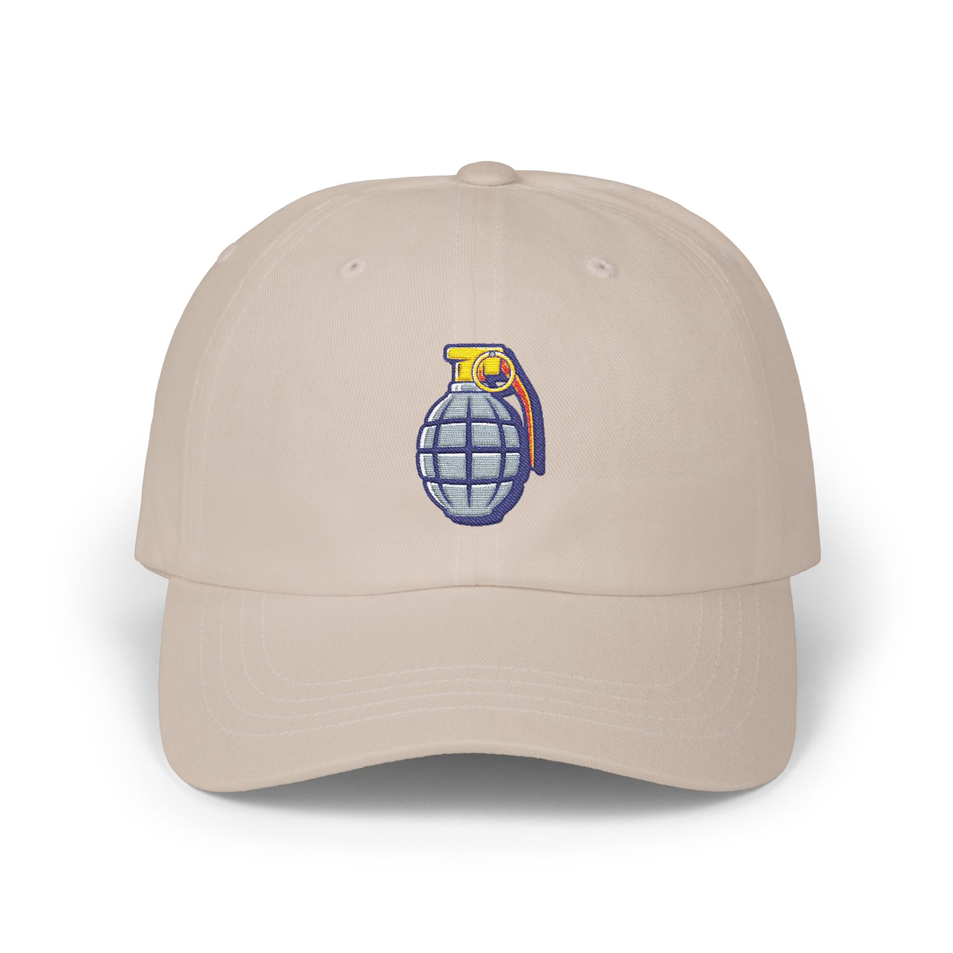 Grenade Embroidered Dad Cap — Military Inspired Retro Patch Hat Hats Printify Stone One size