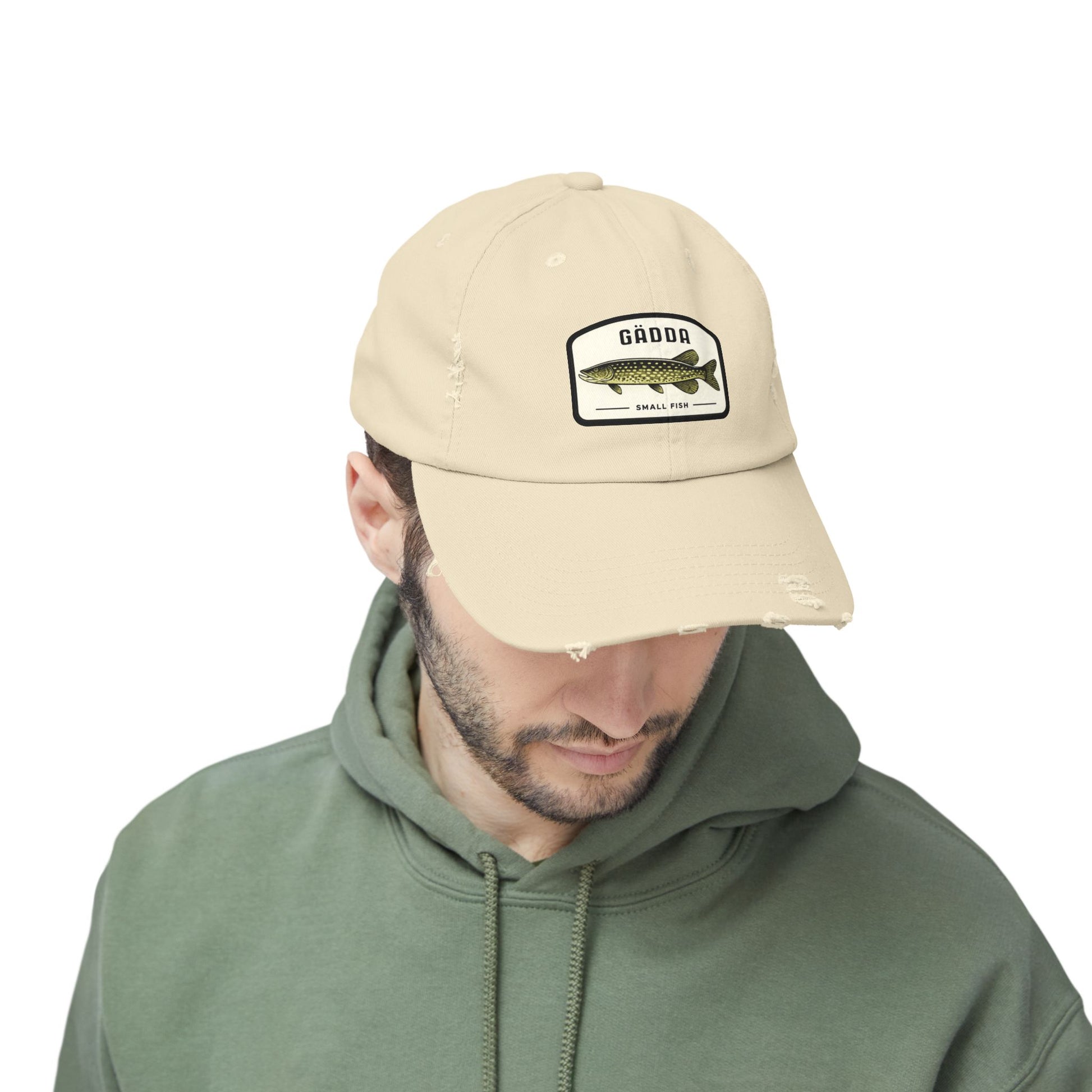 Fishing Hat – 'Gädda' Pike Patch Distressed Cap Hats Printify