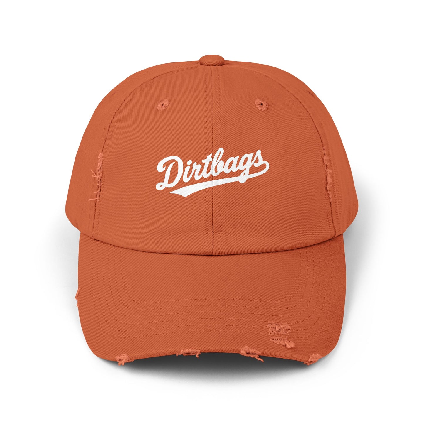 Dirtbags Distressed Baseball Cap — Vintage Script Embroidered Hat Hats Printify Burnt Orange One size