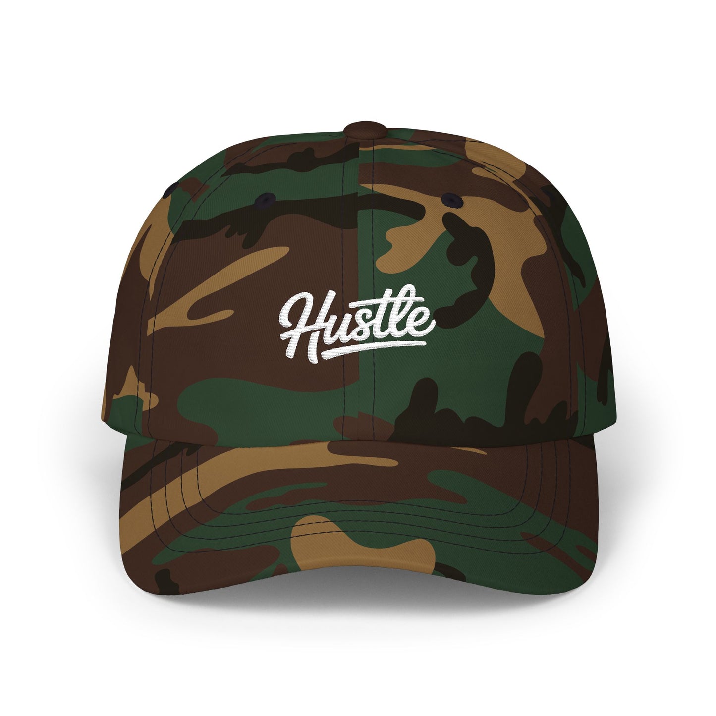 Classic Dad Cap – Minimal Script Embroidered Baseball Hat Hats Printify Green Camo One size