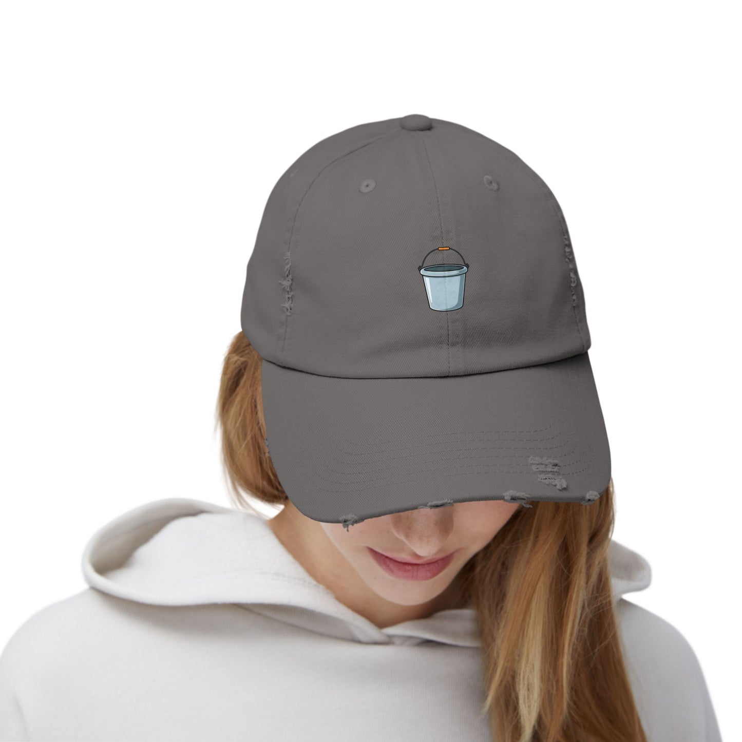 Distressed Bucket Hat — Embroidered Ice Bucket Design Cap