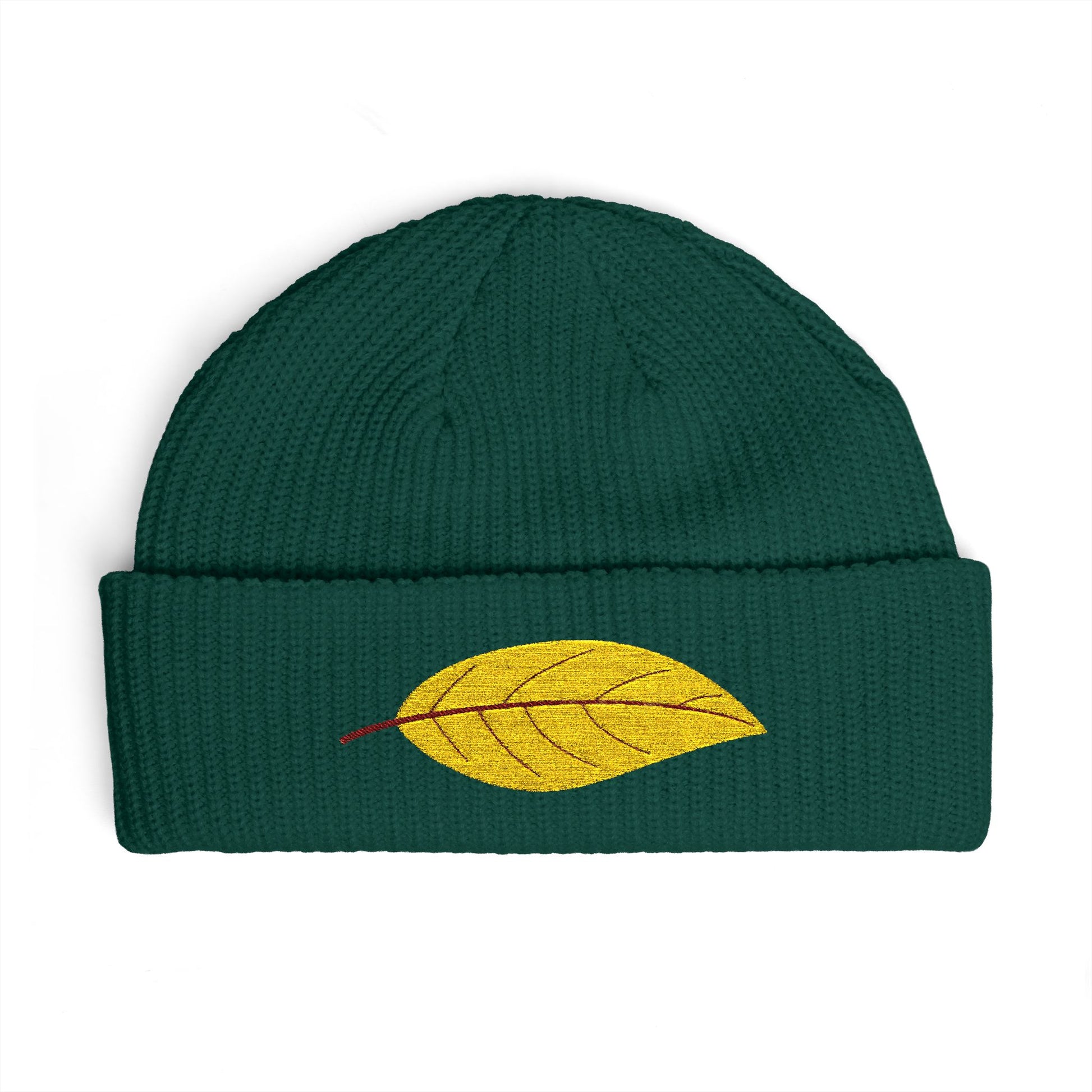 Embroidered Golden Leaf Cuff Beanie Hats Printify