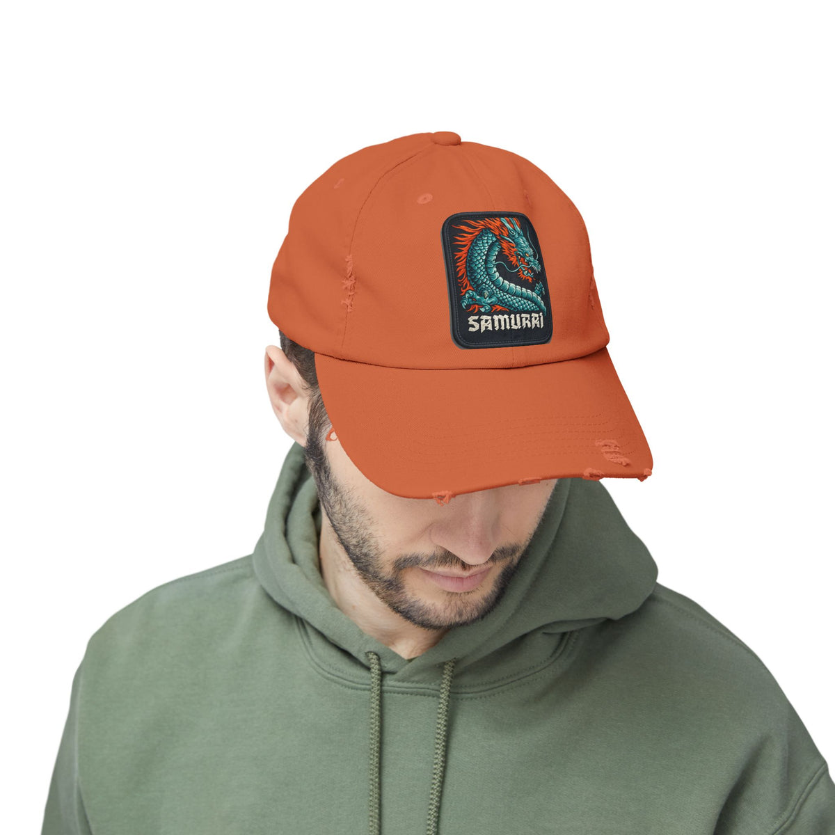 Distressed Samurai Dragon Cap — Vintage Retro Japanese Dragon Baseball Hat Hats Printify