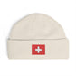 Swiss Cross Cuff Beanie — Embroidered Red Flag Patch Winter Hat Hats Printify One size Ecru