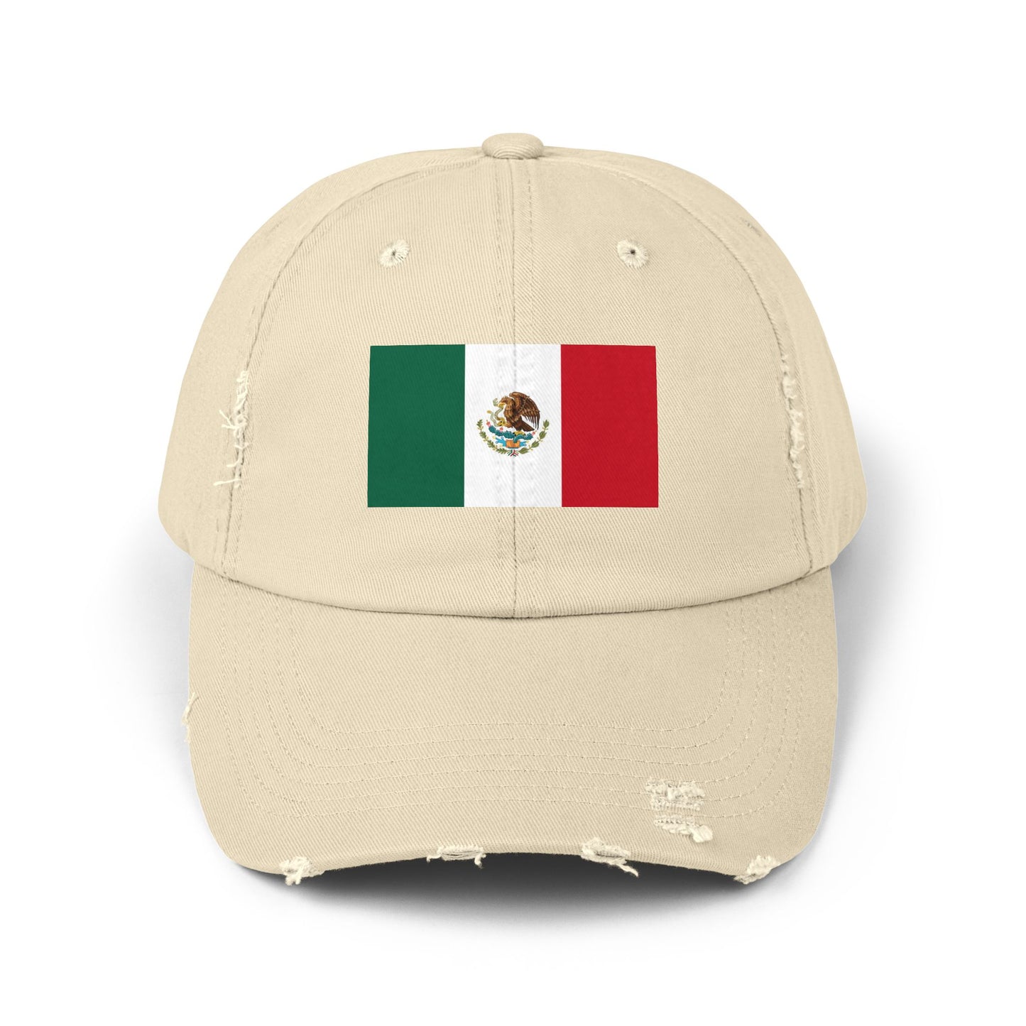 Mexico Flag Distressed Cap — Vintage Mexican Flag Dad Hat Hats Printify Stone One size