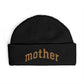 Mother Cuff Beanie — Gold Glitter Embroidered Knit Hat for Moms