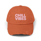 Chill Vibes Distressed Cap — Pink Text Casual Baseball Hat Hats Printify Burnt Orange One size