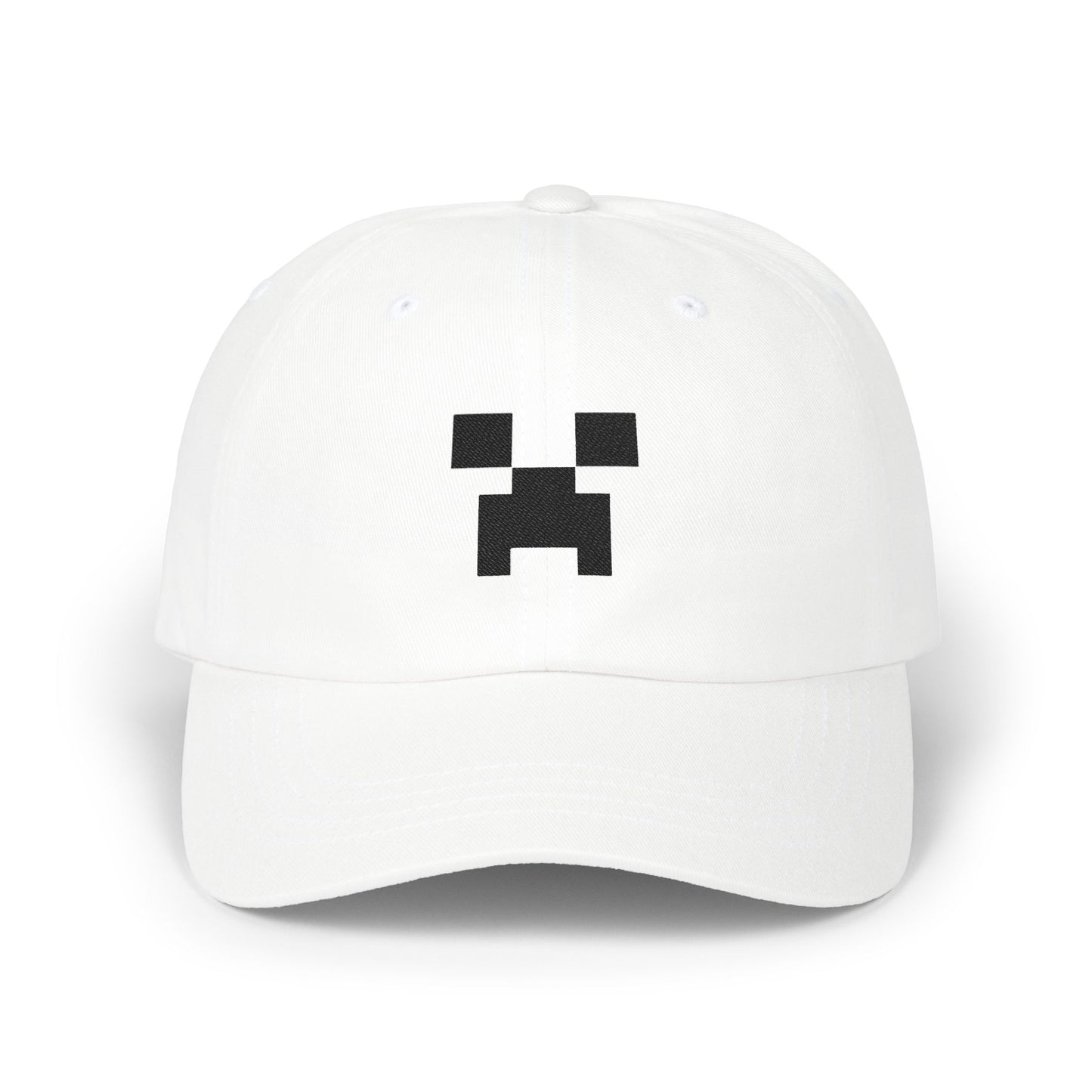 Pixel Creeper Face Cap | Classic Dad Cap, Gaming Dad Hat Hats Printify White One size