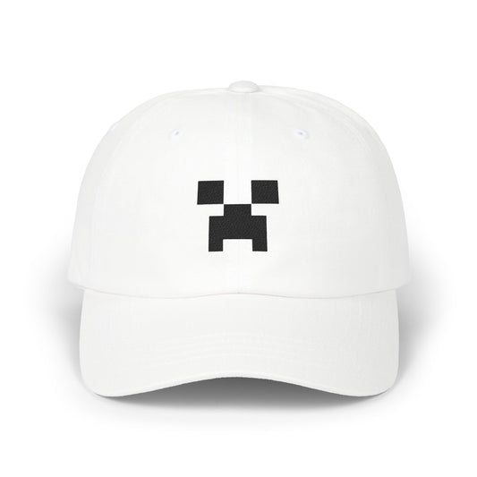Pixel Creeper Face Cap | Classic Dad Cap, Gaming Dad Hat Hats Printify White One size